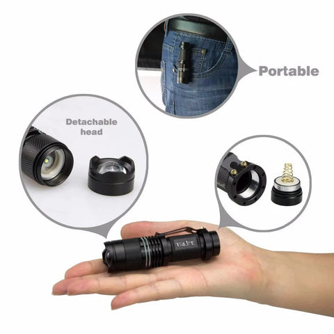 8000LM Portable Mini Q5/T6/L2 Aluminum LED Flashlight Waterproof 3/5 Modes Zoomable Torch Tactical Light by 18650 and AA 14500