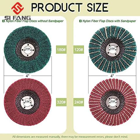 4"/4.5"/5" Nylon Fiber Flap Polishing Wheel Non-woven Grinding Disc For Angle Grinder For Metal Buffing Set 120/180/240/320 Grit