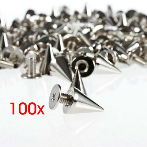 100Pcs 10mm Cone Spikes and Studs - Gold & Silver Screw Rivets for Leathercraft, DIY, Rock Clothing, Handcraft Accessories