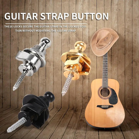 Copper Guitar Strap Locks Mushrooms Heads Guitar Bass Strap Locks Pins Belt Buckle Buttons Silver/Black Guitar Strap Lock