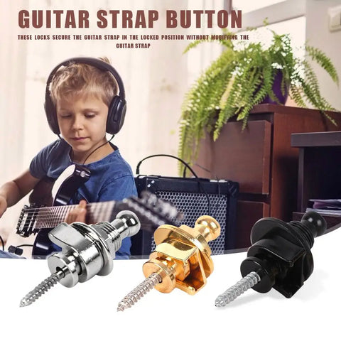 Copper Guitar Strap Locks Mushrooms Heads Guitar Bass Strap Locks Pins Belt Buckle Buttons Silver/Black Guitar Strap Lock