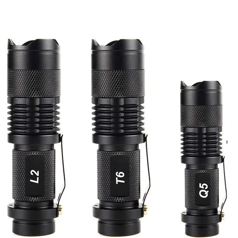 8000LM Portable Mini Q5/T6/L2 Aluminum LED Flashlight Waterproof 3/5 Modes Zoomable Torch Tactical Light by 18650 and AA 14500