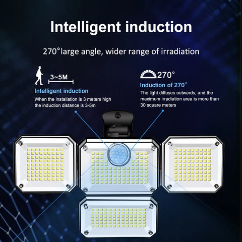 LED/COB Solar Street Light Multiple Head Wall-Mounted Motion Sensor Waterproof Integrated Outdoor Light Courtyard Road Lighting