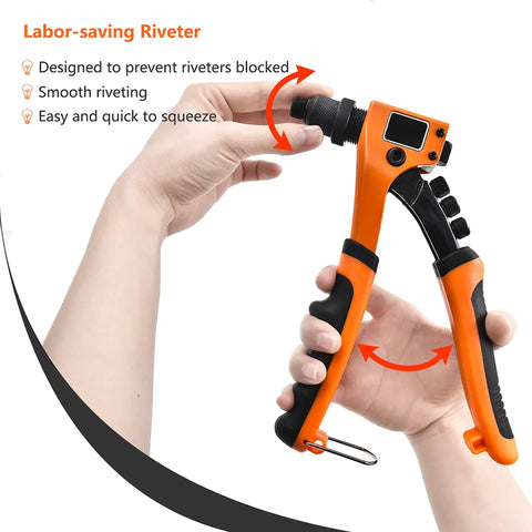 8” Hand Riveter Guns 4 in 1 Pop Heavy Duty Manual Rivet Nut Gun Tools Set With 2.4mm 3.2mm 4.0mm 4.8mm Rivet Nails 80pcs