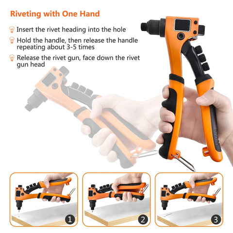 8” Hand Riveter Guns 4 in 1 Pop Heavy Duty Manual Rivet Nut Gun Tools Set With 2.4mm 3.2mm 4.0mm 4.8mm Rivet Nails 80pcs