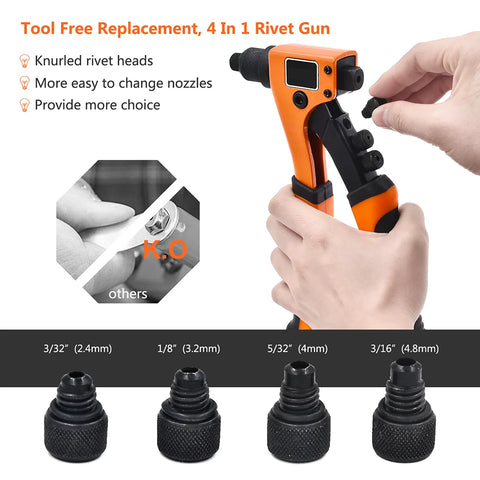 8” Hand Riveter Guns 4 in 1 Pop Heavy Duty Manual Rivet Nut Gun Tools Set With 2.4mm 3.2mm 4.0mm 4.8mm Rivet Nails 80pcs