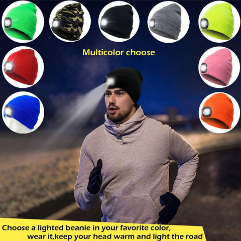 Unisex LED Beanie Hat with Light Gift for Men and Women With battery Winter Knit Lighted Headlight Hats Portable Headlamp Torch