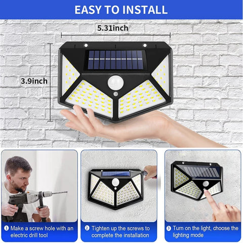 100 LED Solar Motion Sensor Wall Lights - Outdoor Waterproof Garden Lamp for Home, Yard, and Pathway Lighting