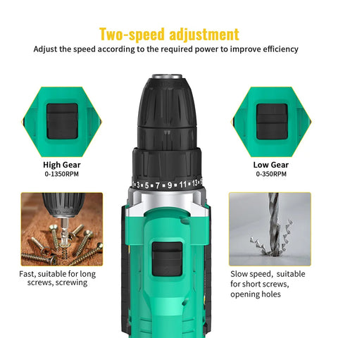 21V Electric Screwdriver Set 36pcs Cordless Drill Battery 2000mah Rechargeable Screwdriver Torque 25+1 Tools Kit