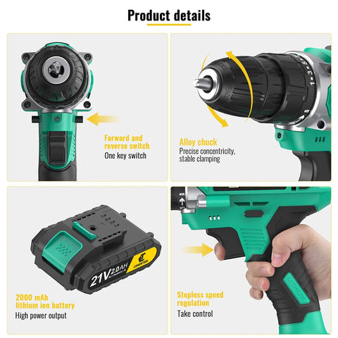 21V Electric Screwdriver Set 36pcs Cordless Drill Battery 2000mah Rechargeable Screwdriver Torque 25+1 Tools Kit