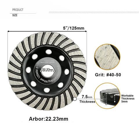 5inch Diamond Turbo Row Grinding Cup Wheel Dia 125mm Grinding Disc For Concrete Masonry Milling Wheel