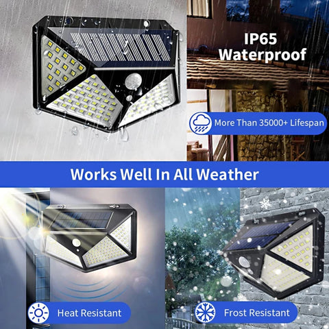 100 LED Solar Motion Sensor Wall Lights - Outdoor Waterproof Garden Lamp for Home, Yard, and Pathway Lighting