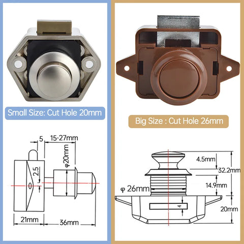 10PCS KAK Camper Car Push Lock 20mm RV Caravan Boat Motor Home Cabinet Drawer Latch Button Locks For Furniture Hardware