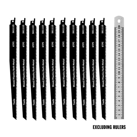 10-Pack 9" Reciprocating Saw Blades for Wood & Metal Cutting - Heavy Duty Power Tool Accessories